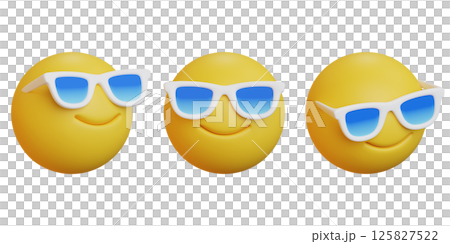 Smiling face emoji with blue sunglasses 3D icon Smiling face emoji with blue sunglasses 3D icon 125827522
