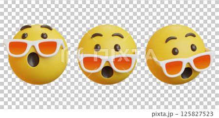 Surprised face emoji with orange sunglasses 3D icon Surprised face emoji with orange sunglasses 3D icon 125827523