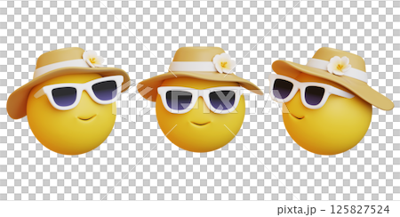 Face emoji wearing sunglasses and a resort hat 3D icon Face emoji wearing sunglasses and a resort hat 3D icon 125827524