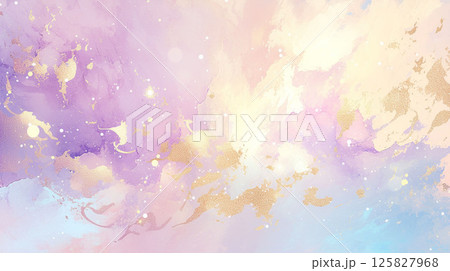 水彩 にじみ グラデーション 背景 テクスチャ 素材 しぶき 金粉 抽象的 125827968