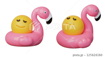 Face emoji lying on a flamingo tube 3D icon Face emoji lying on a flamingo tube 3D icon 125828160