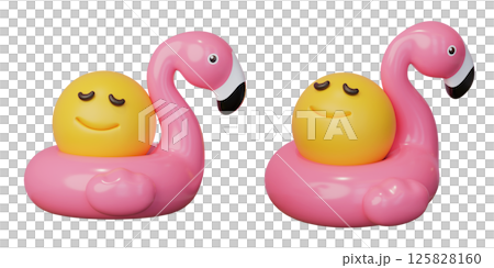 Face emoji lying on a flamingo tube 3D icon Face emoji lying on a flamingo tube 3D icon 125828160