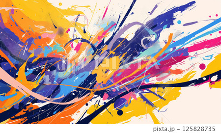 スプラッシュ アート  抽象 カラフル 背景素材 テクスチャ ブラシストローク 染み 筆跡 ペイント 125828735