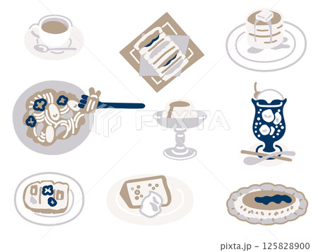 喫茶店メニューのイラストセット（カラー） 125828900