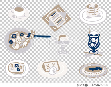 喫茶店メニューのイラストセット（カラー） 125828900