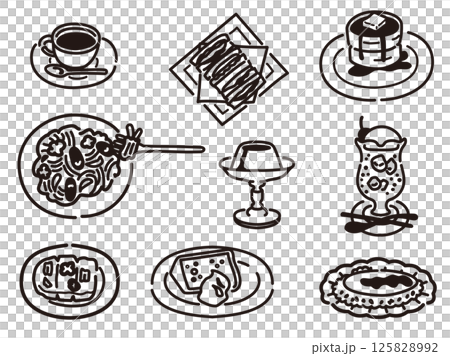 咖啡店菜單插圖集（線條畫） 125828992