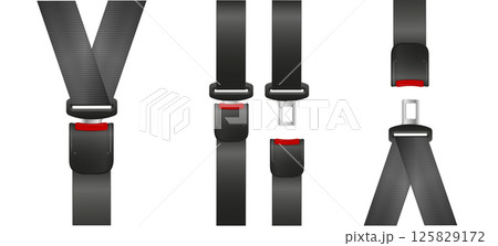 Safety seat belt, open and closed seatbelt. Art design road strap. Abstract concept car, airplane driver protection graphic element. Vector Safety seat belt, open and closed seatbelt. Art design road strap. Abstract concept car, airplane driver protection graphic element. Vector 125829172