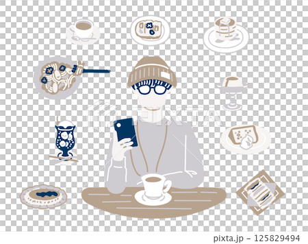 Coffee shop menu and man illustration (color) 125829494