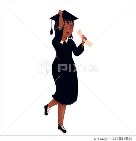 Happy graduates in colleges and universities, students in academic gowns. Celebrating graduation day. 125829816