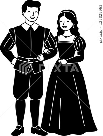 Historical Couple in Period Costumes Illustration 125829963