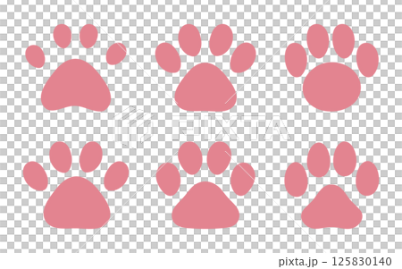 可愛的爪印插圖集狗貓粉紅色狗和貓爪印。 可愛的爪印插圖集狗貓粉紅色狗和貓爪印。 125830140