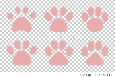 可愛的爪印插圖集粉紅狗貓狗和貓爪印。 可愛的爪印插圖集粉紅狗貓狗和貓爪印。 125830141