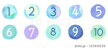手描き水彩ブルーのナンバーアイコンセット ベクターイラスト 白背景 数字 1~10 番号 テクスチャ 手描き水彩ブルーのナンバーアイコンセット ベクターイラスト 白背景 数字 1~10 番号 テクスチャ 125830239