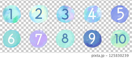 手描き水彩ブルーのナンバーアイコンセット ベクターイラスト 白背景 数字 1~10 番号 テクスチャ 手描き水彩ブルーのナンバーアイコンセット ベクターイラスト 白背景 数字 1~10 番号 テクスチャ 125830239