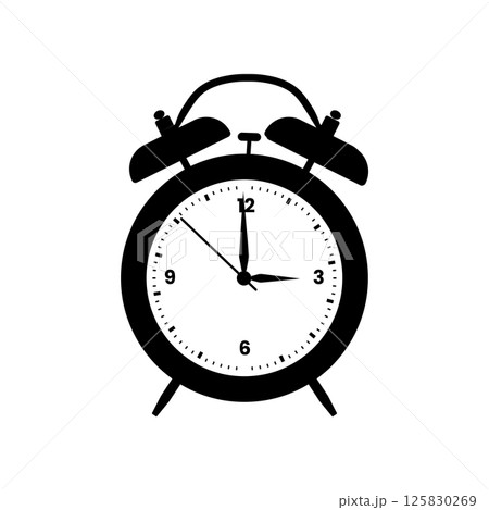 Alarm Clock Silhouette Black and White Illustration Icon on Isolated White Background Suitable for Measuring Device, Alert, Time Icon Alarm Clock Silhouette Black and White Illustration Icon on Isolated White Background Suitable for Measuring Device, Alert, Time Icon 125830269