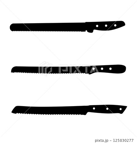 Bread Knife Silhouette. Black and White Icon Design Element on Isolated White Background Bread Knife Silhouette. Black and White Icon Design Element on Isolated White Background 125830277