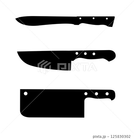 Kitchen Knife Silhouette. Butcher Knife Black and White Icon Design Element on Isolated White Background Kitchen Knife Silhouette. Butcher Knife Black and White Icon Design Element on Isolated White Background 125830302