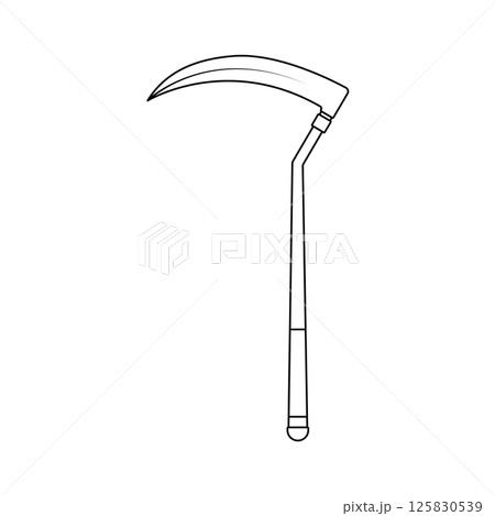 Scythe Outline Icon Illustration on Isolated White Background 125830539