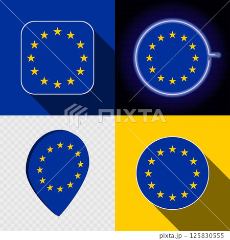 Set of modern icons with the national flag of European Union. Set of modern icons with the national flag of European Union. 125830555