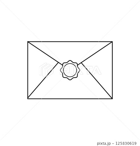 Mail Envelope with Wax Seal Outline Icon Illustration on White Background Mail Envelope with Wax Seal Outline Icon Illustration on White Background 125830619