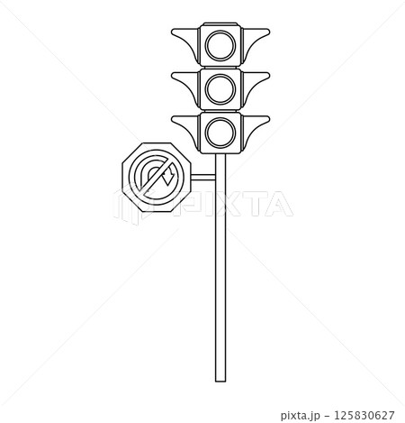 Traffic Light with no U Turn Outline Icon Illustration on White Background Traffic Light with no U Turn Outline Icon Illustration on White Background 125830627
