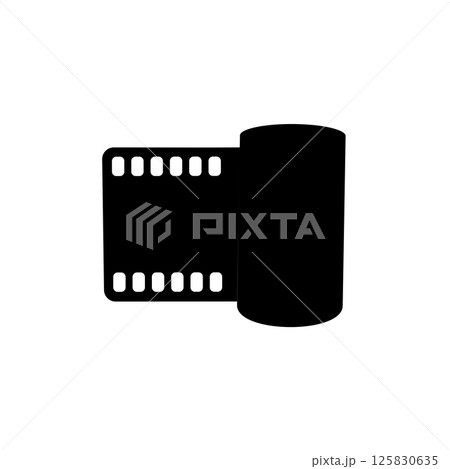 Roll Film Silhouette. Black and White Icon Design Element on Isolated White Background Roll Film Silhouette. Black and White Icon Design Element on Isolated White Background 125830635