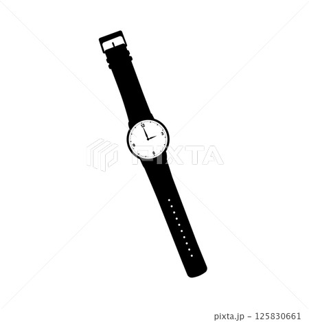 Wristwatch Silhouette. Black and White Icon Design Element on Isolated White Background Wristwatch Silhouette. Black and White Icon Design Element on Isolated White Background 125830661