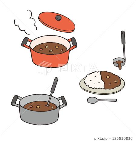 カレーライスと鍋の手描きイラスト 125830836