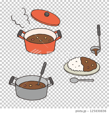 カレーライスと鍋の手描きイラスト 125830836