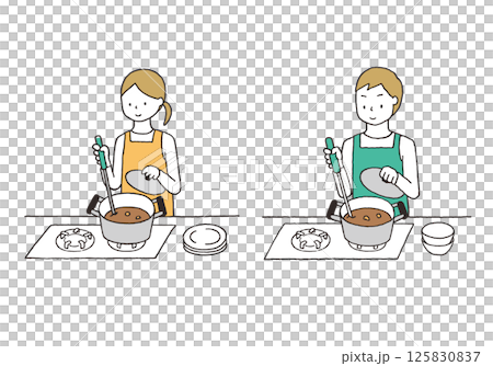 料理をする男女の手描きイラスト 料理をする男女の手描きイラスト 125830837