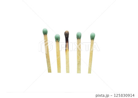 Set with one burnt matches on white background. Set with one burnt matches on white background. 125830914