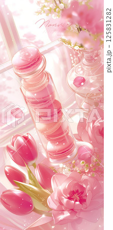 お花の中にあるおピンクのチューリップとマカロンの待ち受け2 125831282