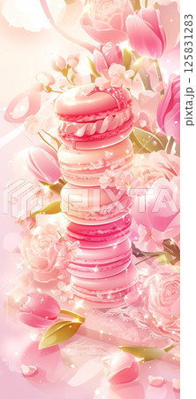 お花の中にあるおピンクのチューリップとマカロンの待ち受け1 125831283
