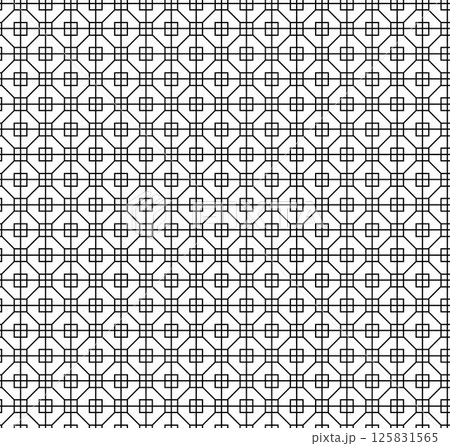 Seamless geometric pattern with hexagon grid line, modern triangle repeats background Geometry seamless pattern. Vector graphic line illustration. Black and white abstract 125831565