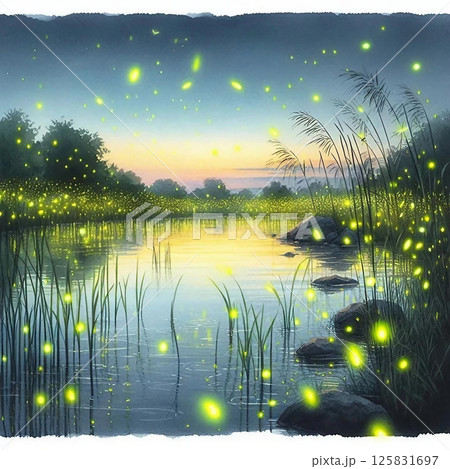 黄昏時に幻想的な蛍の光 125831697