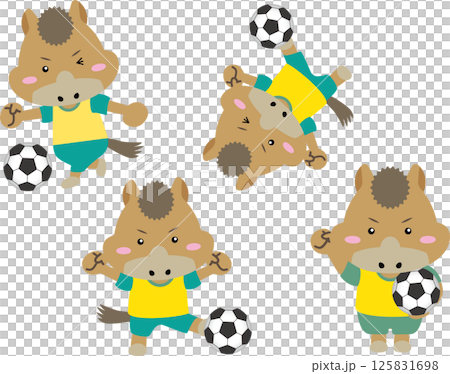 【午年・干支】サッカーをする元気な馬のキャラクター｜年賀状・スポーツ・子ども向けに最適なイラスト素材 125831698