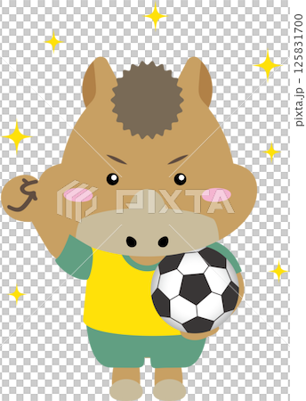 【午年・干支】サッカーをする元気な馬のキャラクター｜年賀状・スポーツ・子ども向けに最適なイラスト素材 125831700