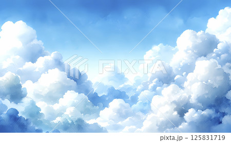 青空と夏の雲の水彩風イラスト 125831719