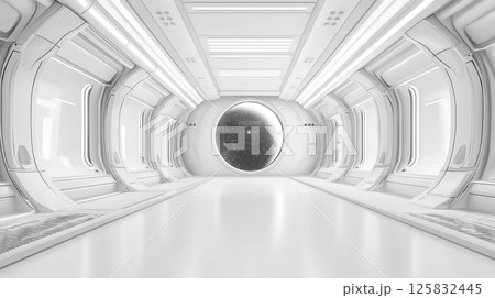 Futuristic showroom, spaceship interior Futuristic showroom, spaceship interior 125832445