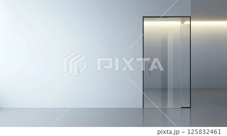 Modern interior with glass matte walls and door 125832461