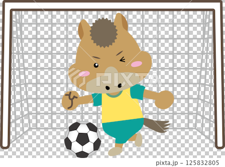 【午年の守護神ストライカー】アクロバティックにボールを蹴るサッカー馬のイラスト｜干支・スポーツ・キャ 125832805