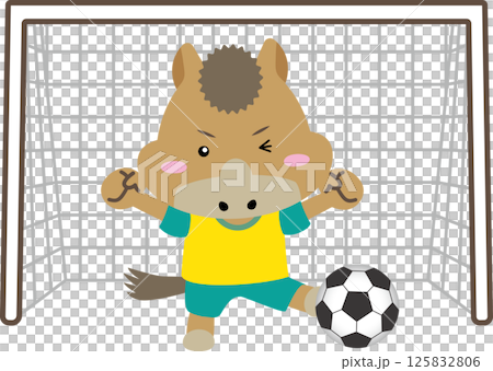 [Guardian of the Year of the Horse, Striker] Illustration of a soccer horse kicking the ball acrobatically | Zodiac, Sports, Characters 125832806