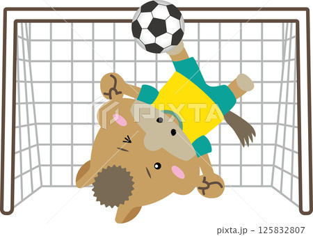 【午年の守護神ストライカー】アクロバティックにボールを蹴るサッカー馬のイラスト｜干支・スポーツ・キャ 125832807