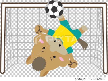 【午年の守護神ストライカー】アクロバティックにボールを蹴るサッカー馬のイラスト｜干支・スポーツ・キャ 125832807