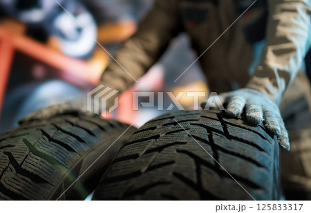 mechanic changing a wheel mechanic changing a wheel 125833317
