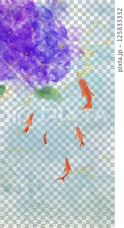 日差し煌めく紫陽花と金魚ーSunlit Hydrangeas and Goldfish 125833332