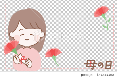 Mother's Day card with an illustration of a woman holding a carnation 125833368