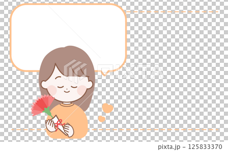 Mother's Day card with speech bubble illustration of a woman holding a carnation 125833370
