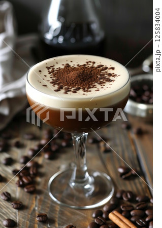 Decadent Coffee Cocktail with Cream and Beans 125834004