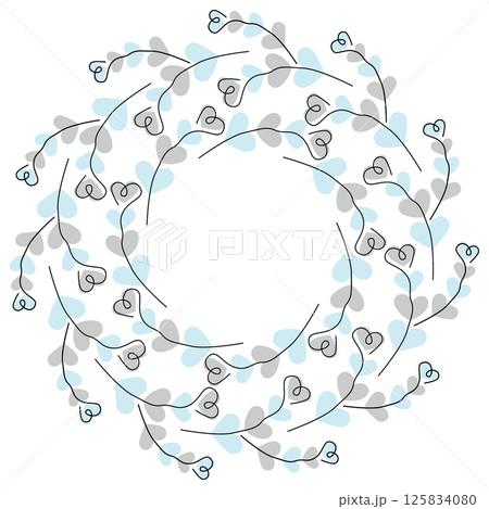 Heart shaped branches on heart shaped spots blue and gray Circular Frame border Copy space Template Heart shaped branches on heart shaped spots blue and gray Circular Frame border Copy space Template 125834080